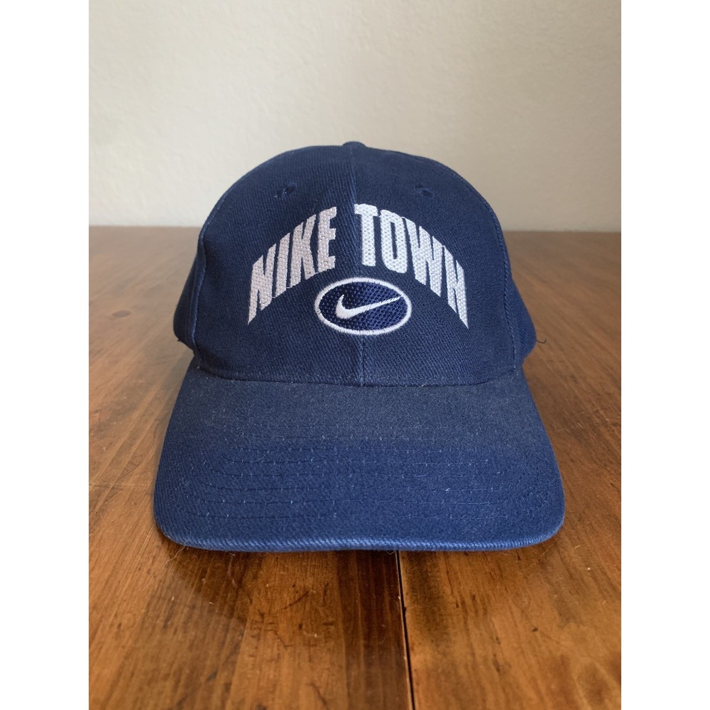 Vintage Nike Niketown USA Hat Block Logo 90s Y2K Blue Vtg Cap Strapback
